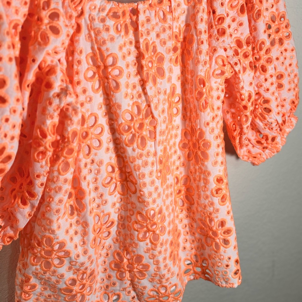 Lilly Pulitzer Kerrigan Elbow Sleeve Top Cantaloupe Funflower Eyelet - Picture 11 of 11